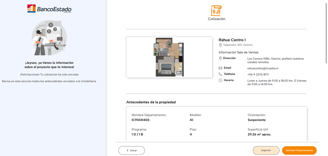 Detalle del módulo de cotización rediseñado